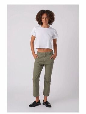 AMO easy Olive Green Cropped Straight-Leg trouser pants sz 26